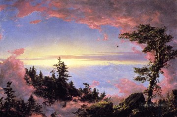 風景 Painting - 日の出の雲の上の風景 ハドソン川のフレデリック・エドウィン教会の風景